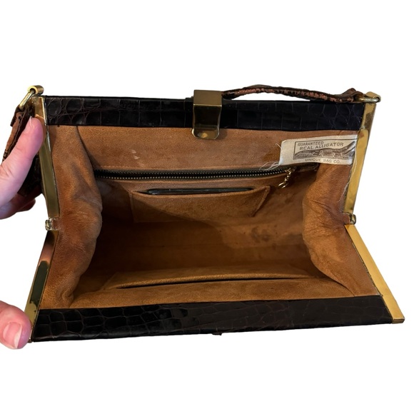 SOLD Vintage Alligator Leather 2 Handbags Frame Bag Brown Black Purse Classic - Picture 9 of 16